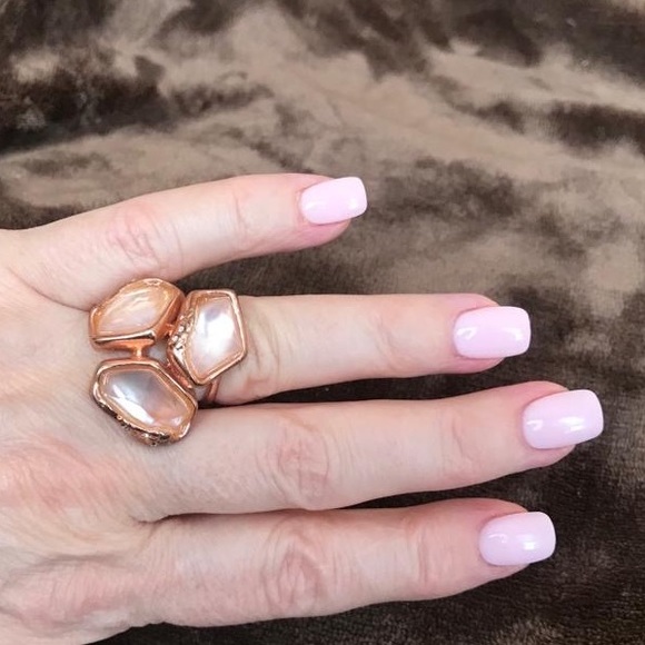 Alexis Bittar natural stones ring w/crystal detailing in rose gold setting. Sz 7 - Picture 4 of 6